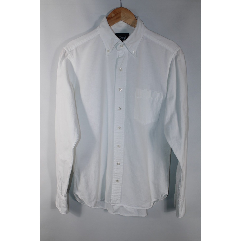 Drake's Men's Size 15 3/4 - 40 White Long Sleeve Oxford Shirt Made in England